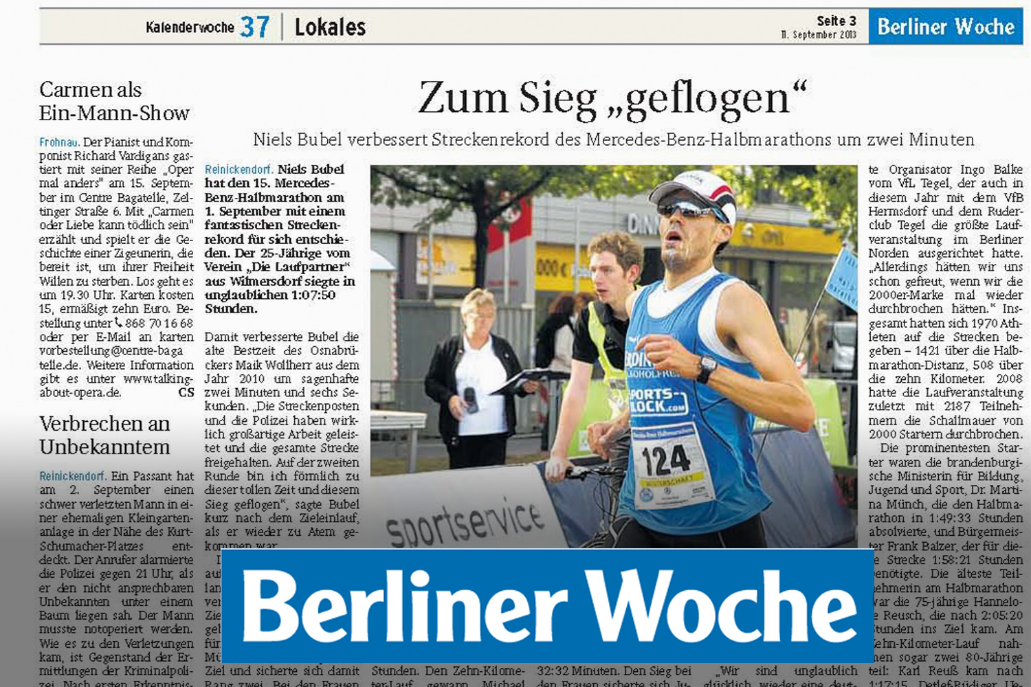Berliner Woche - Niels Bubel - Zum Sieg geflogen - BBM Halbmarathon 2013 - Mercedes Benz Halbmarathon